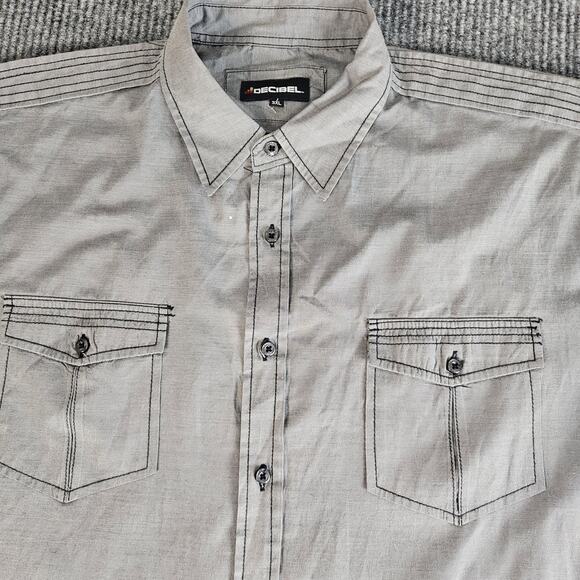 Decibel Shirt Mens 3XL Gray Short Sleeve Button Front Casual Top Western Pockets - Picture 3 of 13